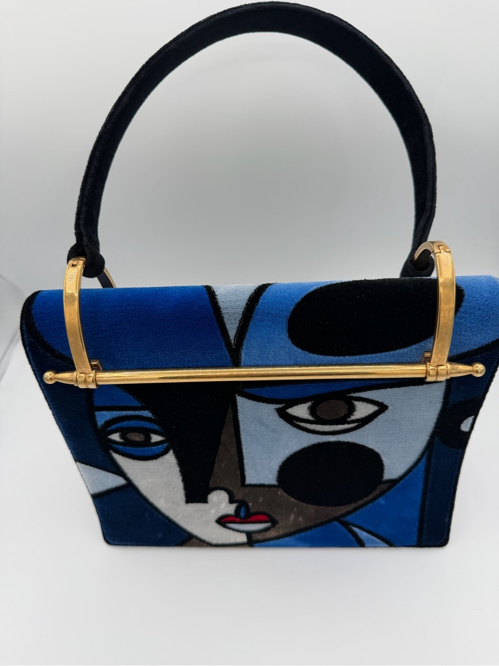 Rare Prada Velvet Abstract Face Art-Print Top-Handle Bag - Picture 2 of 5